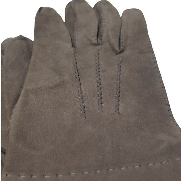 VINTAGE Taupe Suede Leather Fitted Gloves Seam Detail Unlined Women's Large - Picture 1 of 4